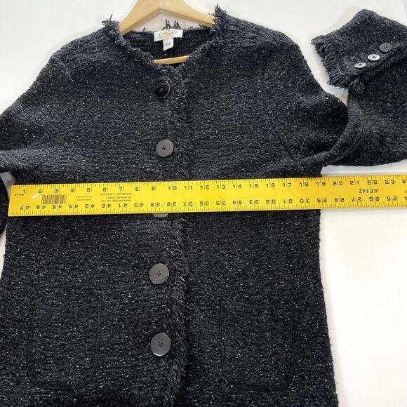 TALBOTS Womens LG Charcoal Wool/Alpaca Blend Button Front Fringe Cardigan Dark - Picture 5 of 8
